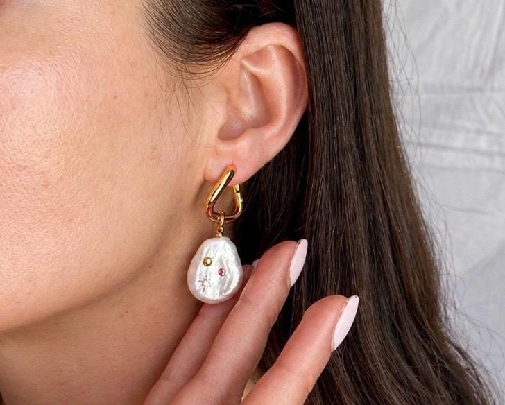 Baroque Pearl Drop Earrings – Gold Plated, Detachable Pendant, Convertible Jewelry, Statement Gift for Her