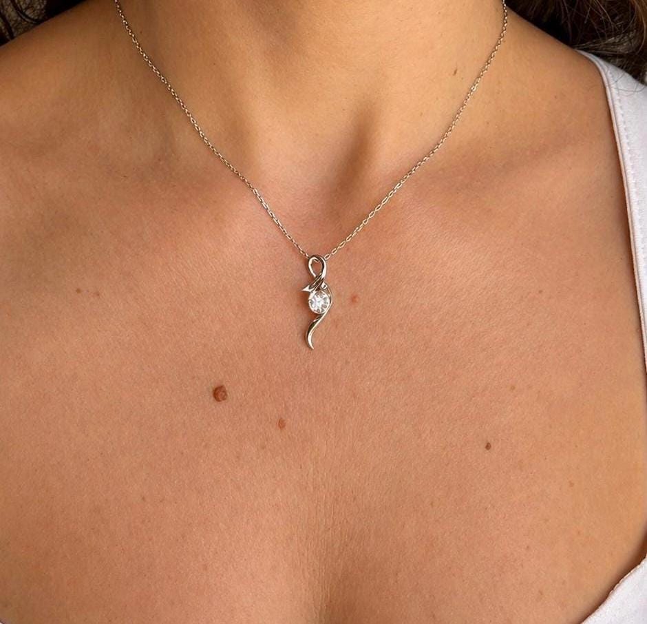 1.00 Carat Moissanite Twist Pendant Necklace, 18K White Gold Plated Sterling Silver
