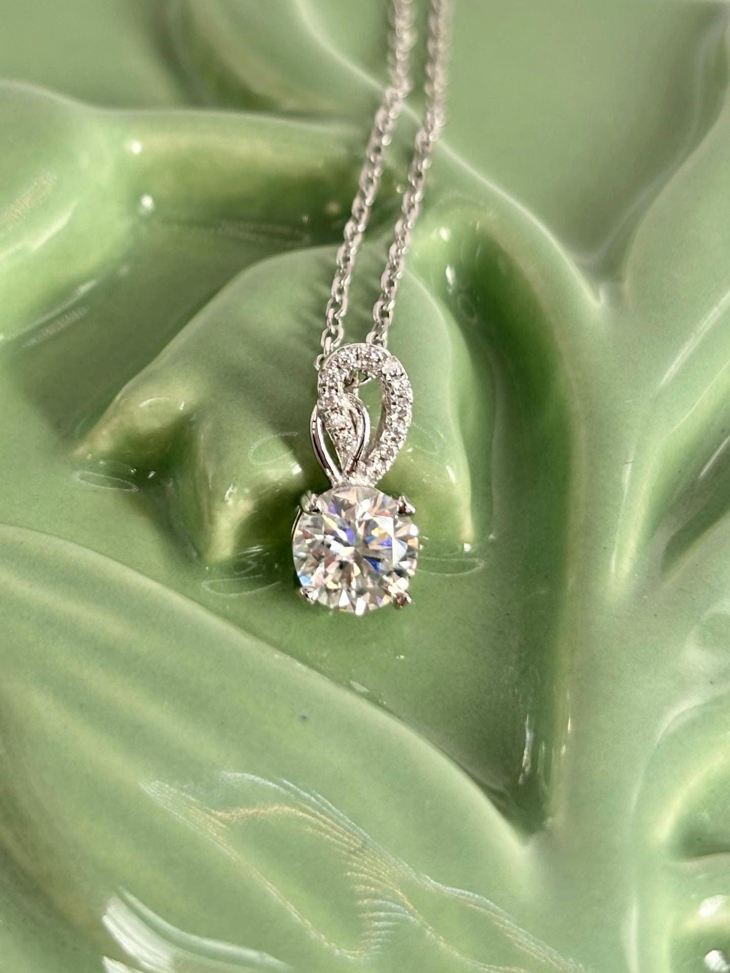 1.00ct Moissanite Pendant Necklace, 18K White Gold Plated, Minimalist Fine Jewelry