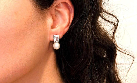 Freshwater Pearl Cubic Zirconia Stud Earrings – 925 Sterling Silver Jewellery