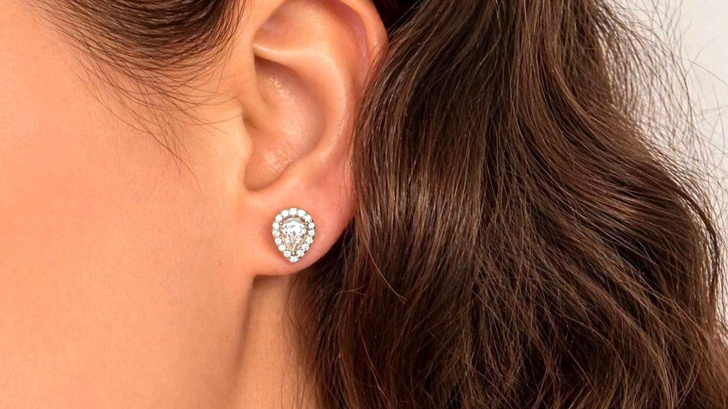 Pear Moissanite Stud Earrings 1 Carat, Sterling Silver Dainty Earrings, Elegant Classic Everyday Jewelry