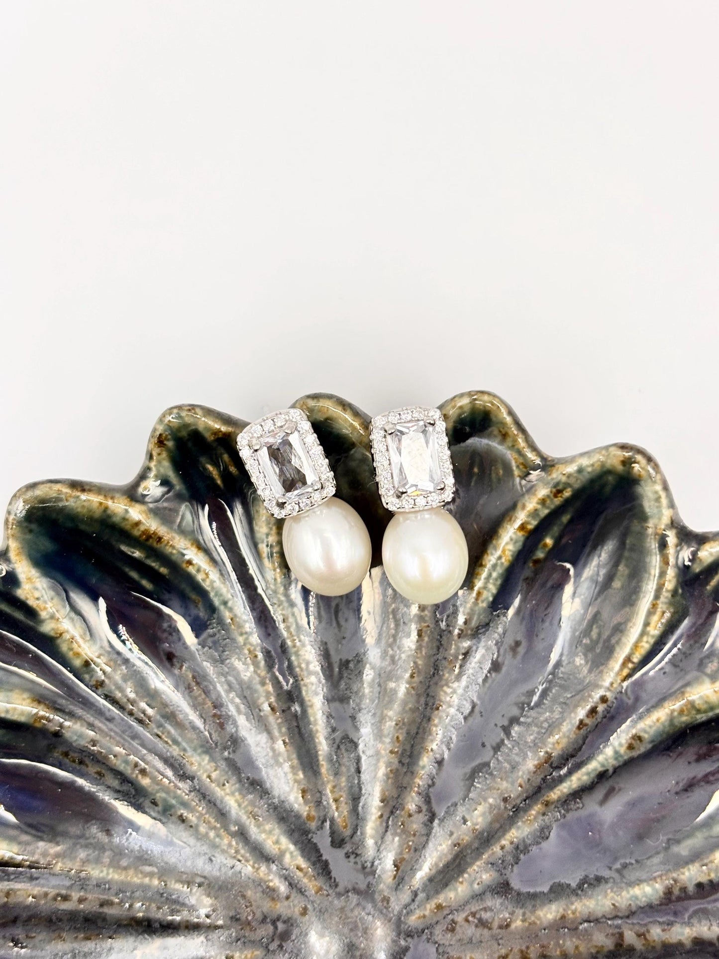 Freshwater Pearl Cubic Zirconia Stud Earrings – 925 Sterling Silver Jewellery