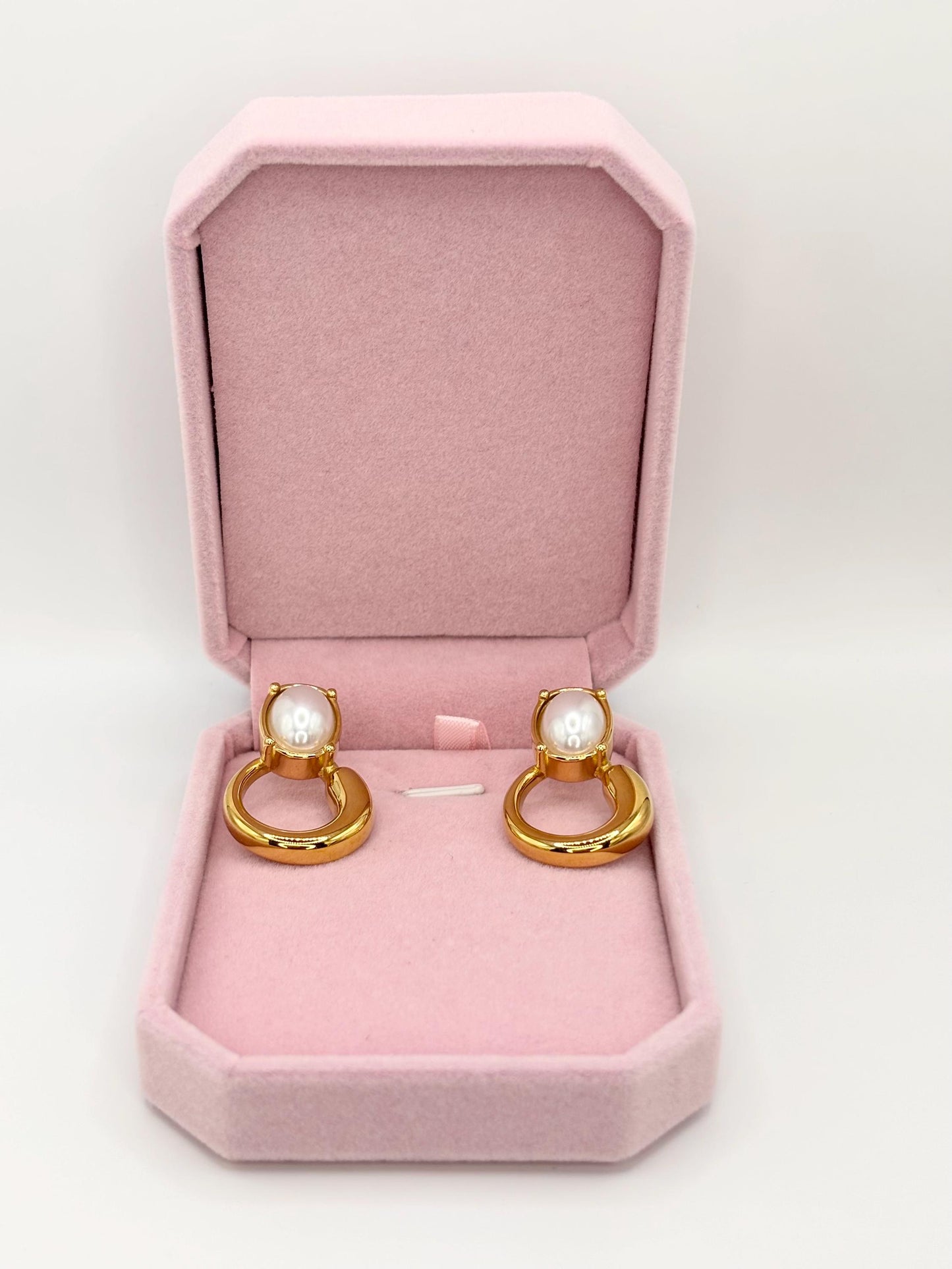 Gold Plated Baroque Pearl Stud Earrings, Textured Hoop Dangle Statement Jewelry