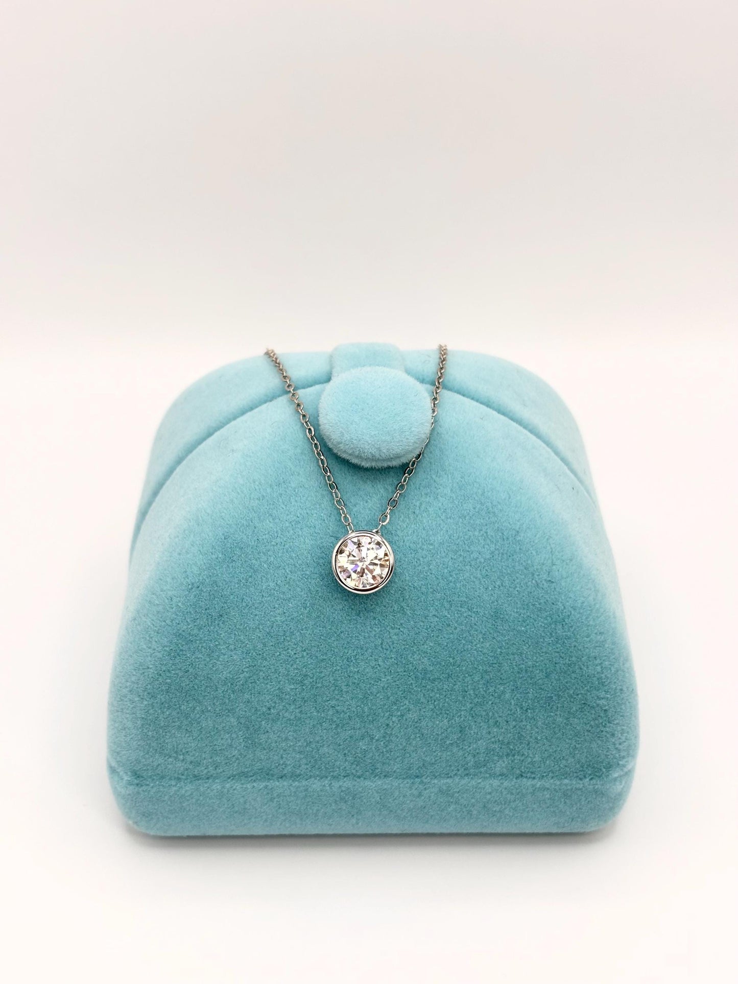 Solitaire Moissanite Necklace – Sterling Silver Bezel Pendant, Diamond Alternative, Everyday Elegance