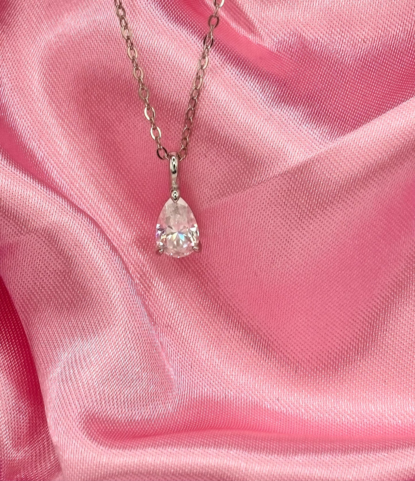 Dainty Pear Cut Moissanite Necklace, 5x8mm Teardrop Pendant, 18K White Gold Plated Sterling Silver