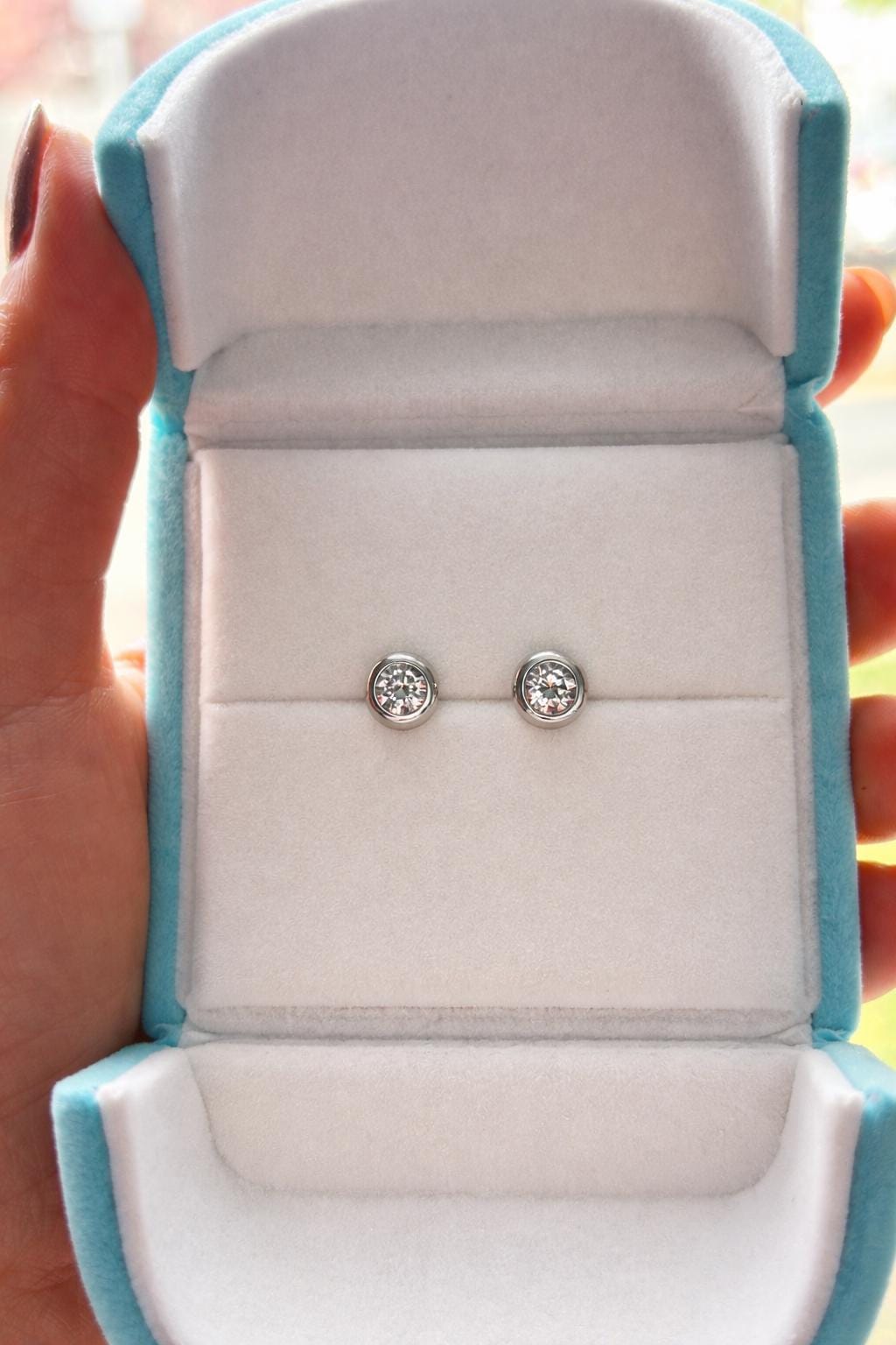 Bezel Moissanite Stud Earrings 1 Carat, Round Sterling Silver Classic Everyday Earrings Gift
