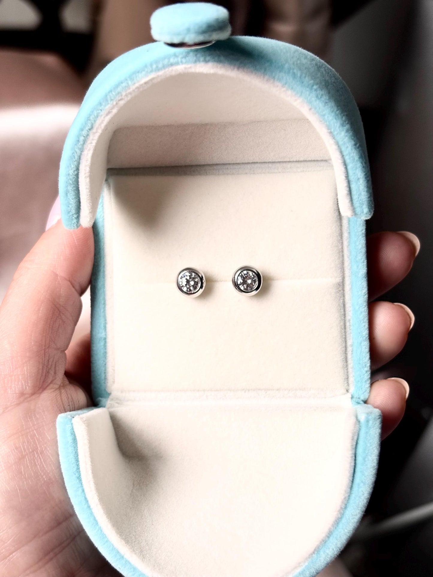 Bezel Moissanite Stud Earrings 1 Carat, Round Sterling Silver Classic Everyday Earrings Gift