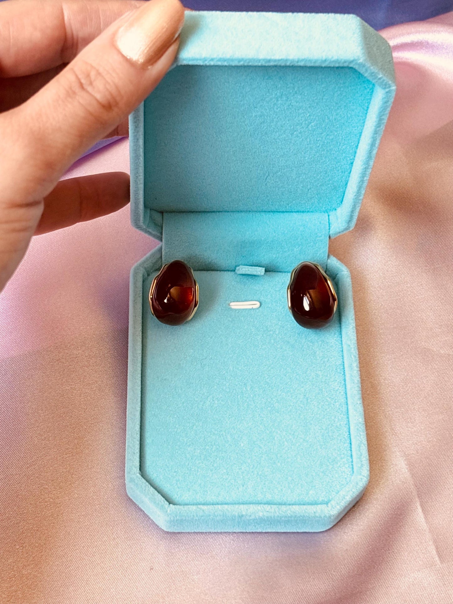 Gold Plated Amber Marbled Resin Oval Stud Earrings, Organic Jewelry