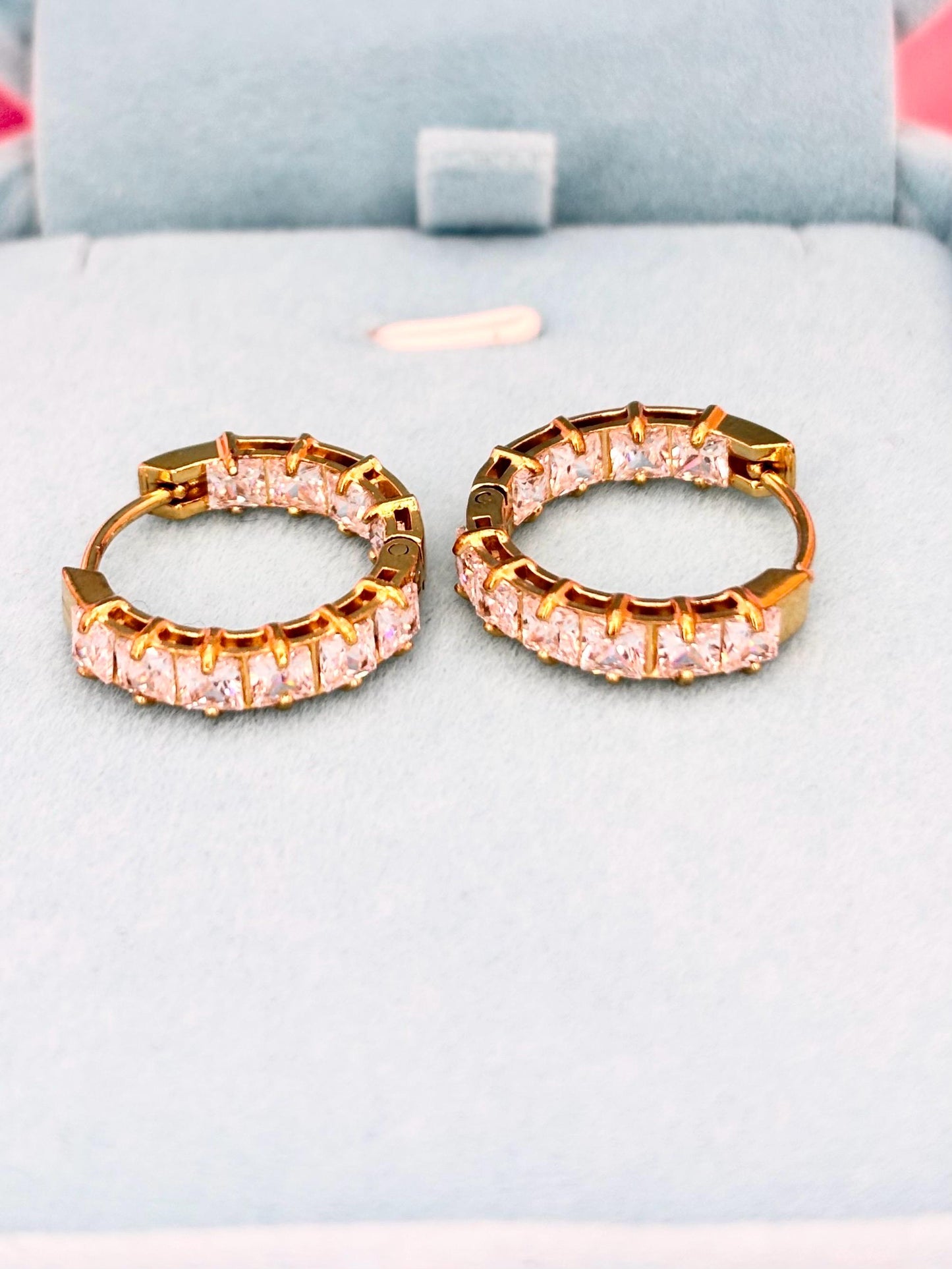 Gold Plated Crystal Hoop Earrings – Dainty Sparkly Huggie Hoops, Everyday Minimalist Jewelry