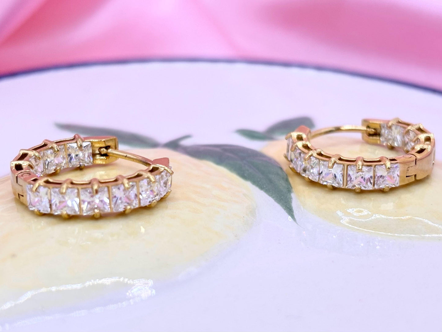 Gold Plated Crystal Hoop Earrings – Dainty Sparkly Huggie Hoops, Everyday Minimalist Jewelry