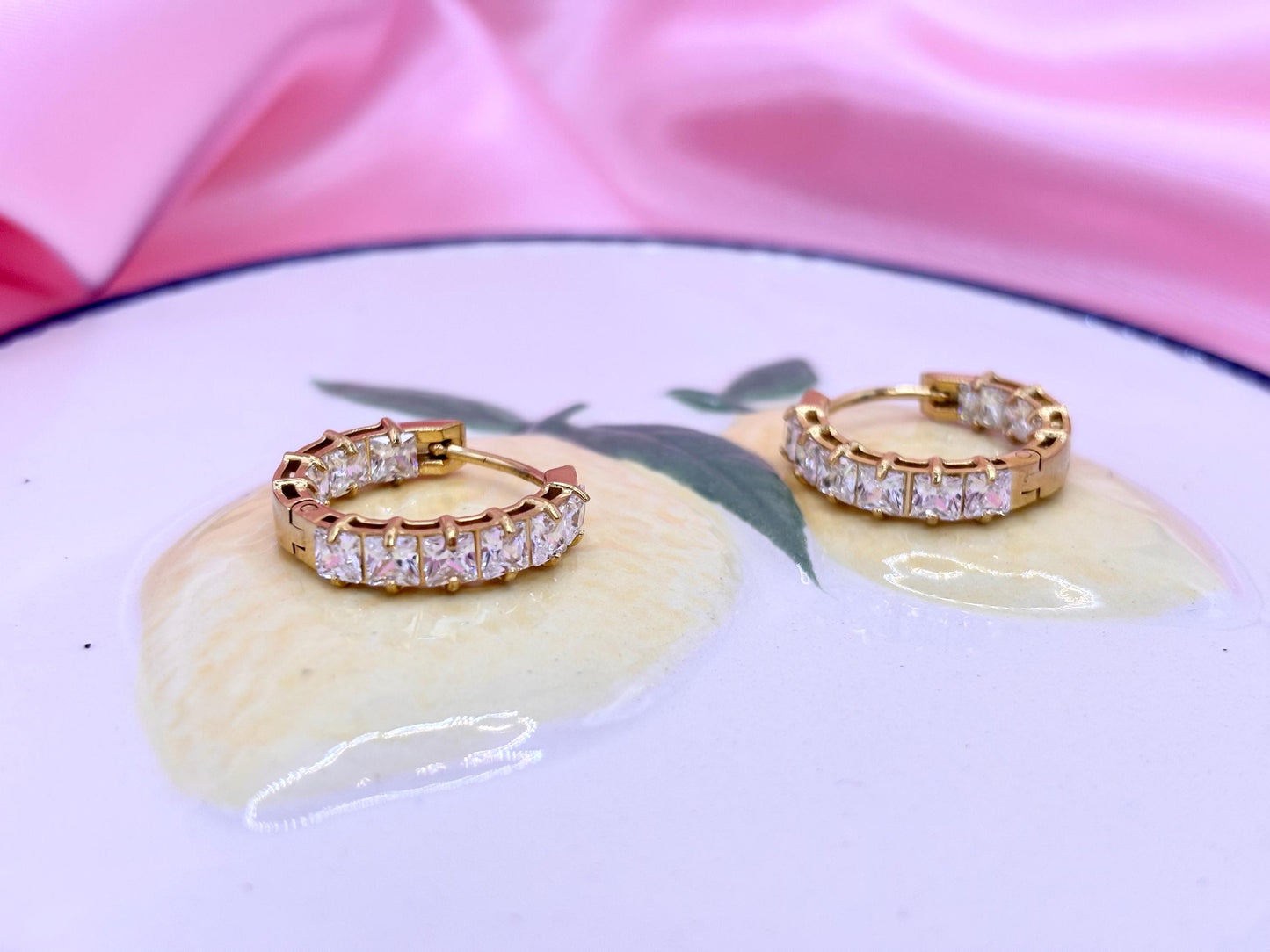 Gold Plated Crystal Hoop Earrings – Dainty Sparkly Huggie Hoops, Everyday Minimalist Jewelry