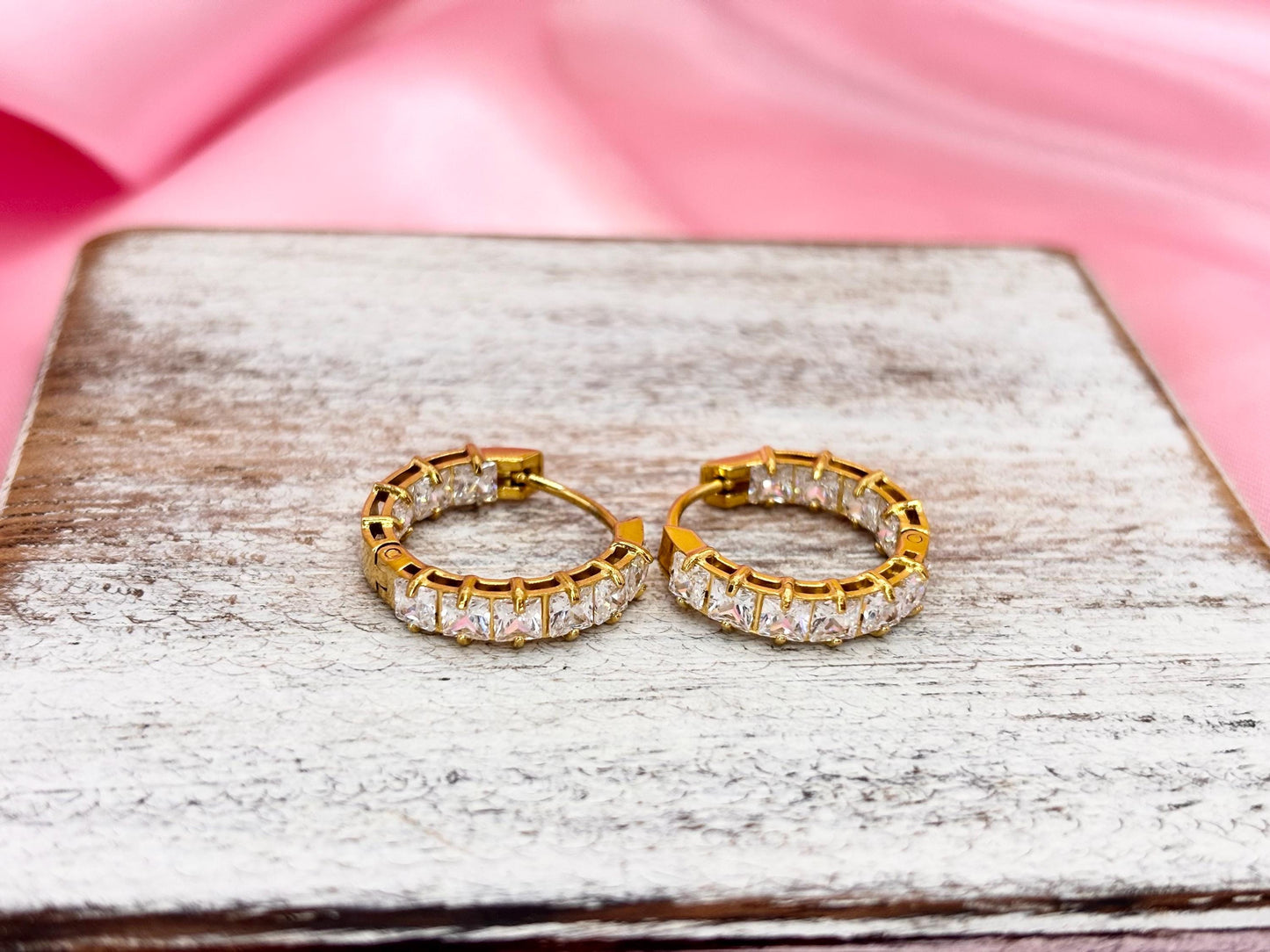 Gold Plated Crystal Hoop Earrings – Dainty Sparkly Huggie Hoops, Everyday Minimalist Jewelry