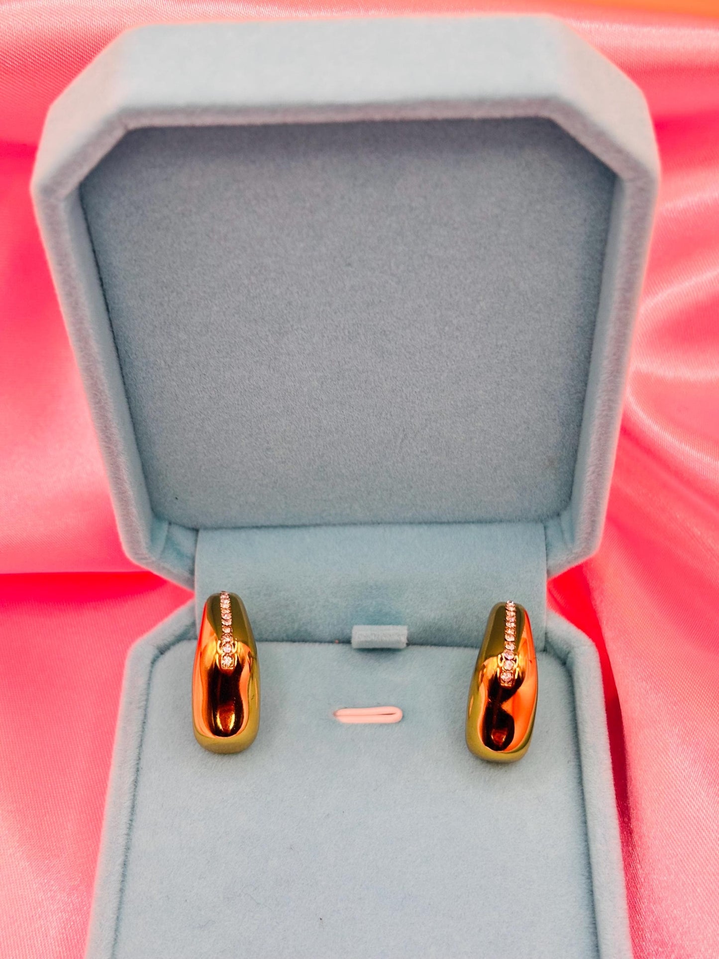 Gold Plated Curved Statement Stud Earrings with Crystal Accent – Sculptural Modern Gold Jewellery