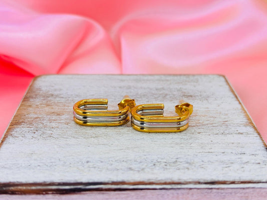 Two-Tone Gold & Silver Layered Stud Earrings – Modern Mixed Metal Statement Studs