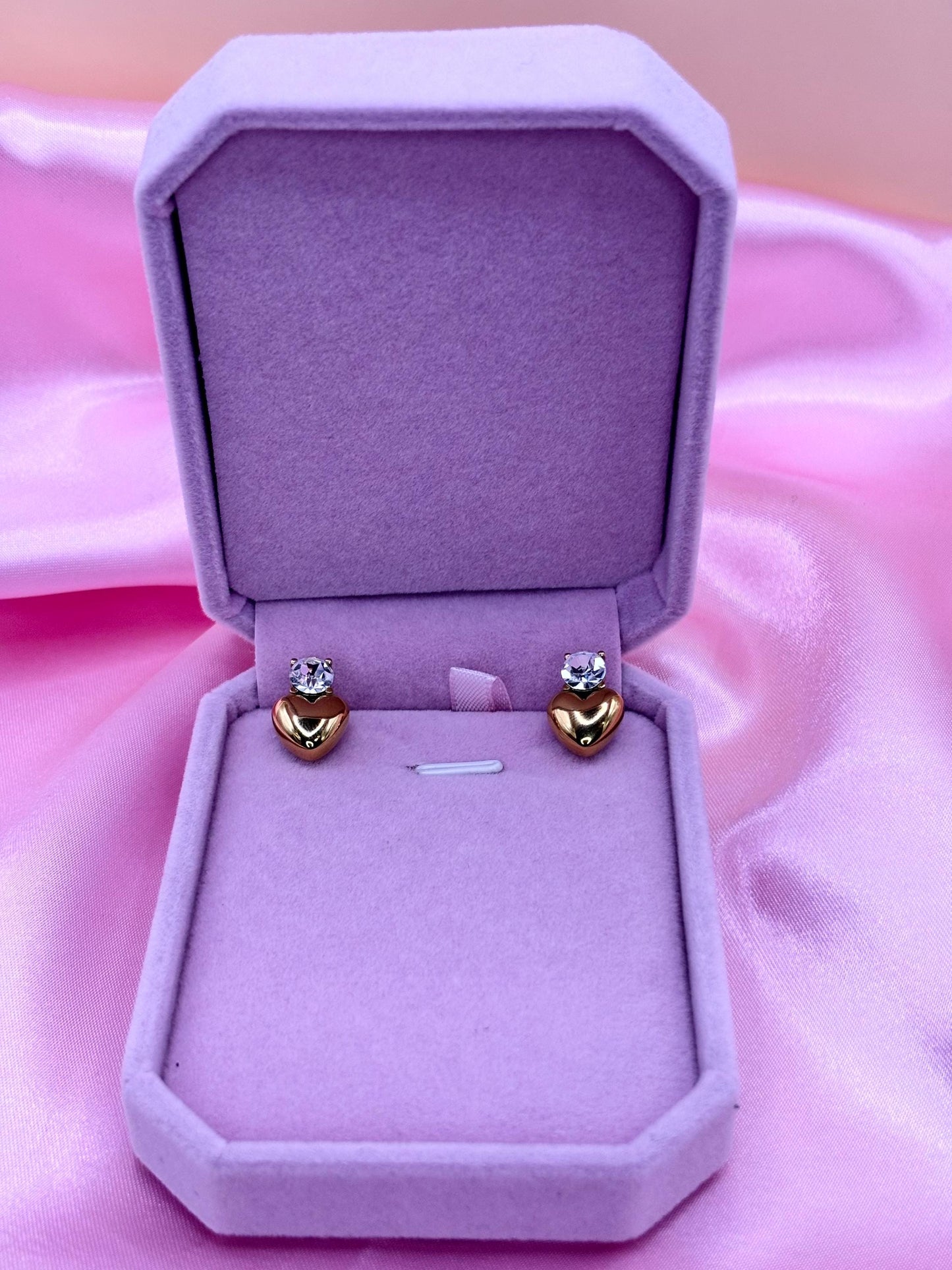 Gold Heart Stud Earrings with Crystal – Polished Gold Plated Minimalist Studs