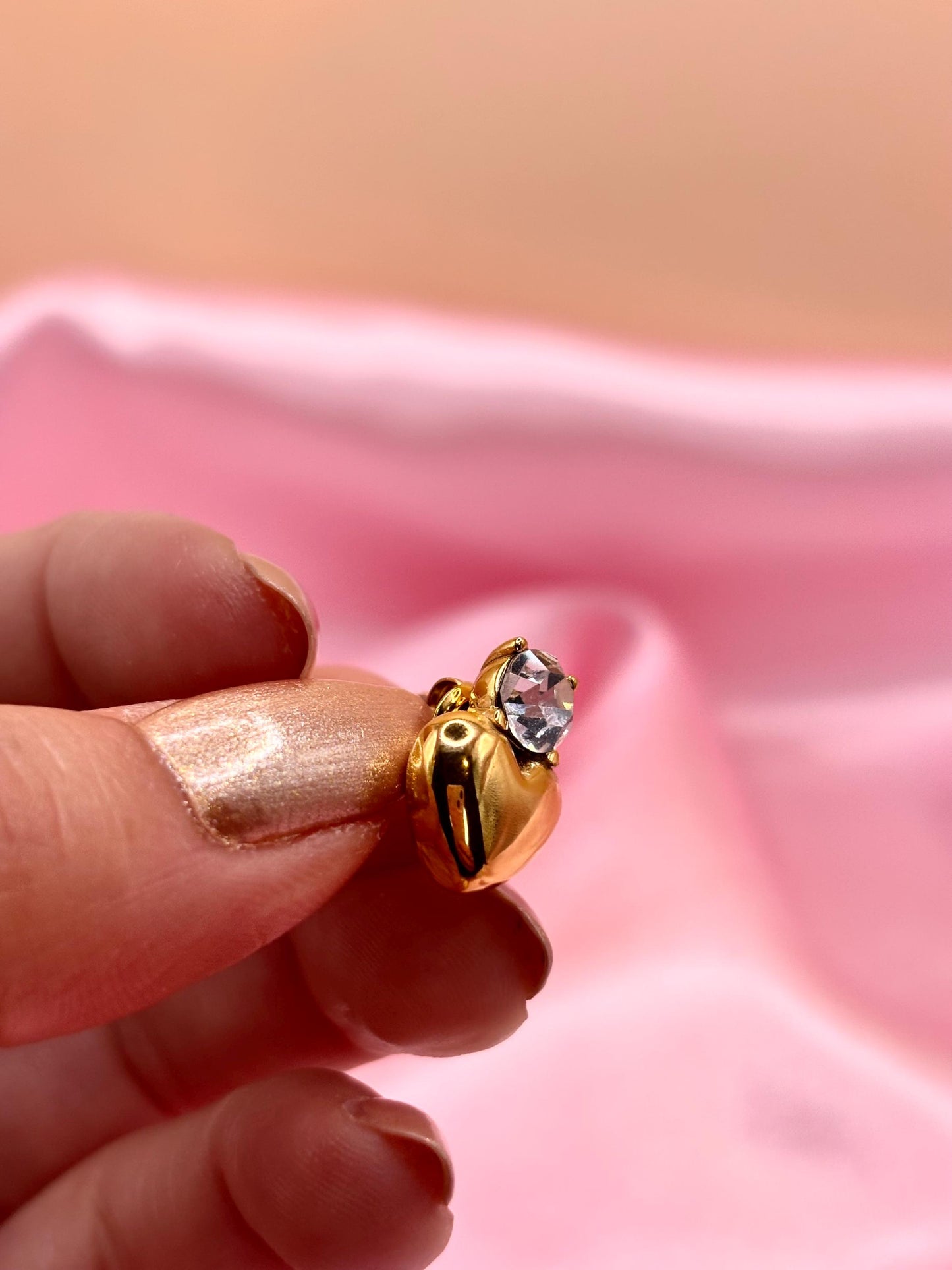 Gold Heart Stud Earrings with Crystal – Polished Gold Plated Minimalist Studs