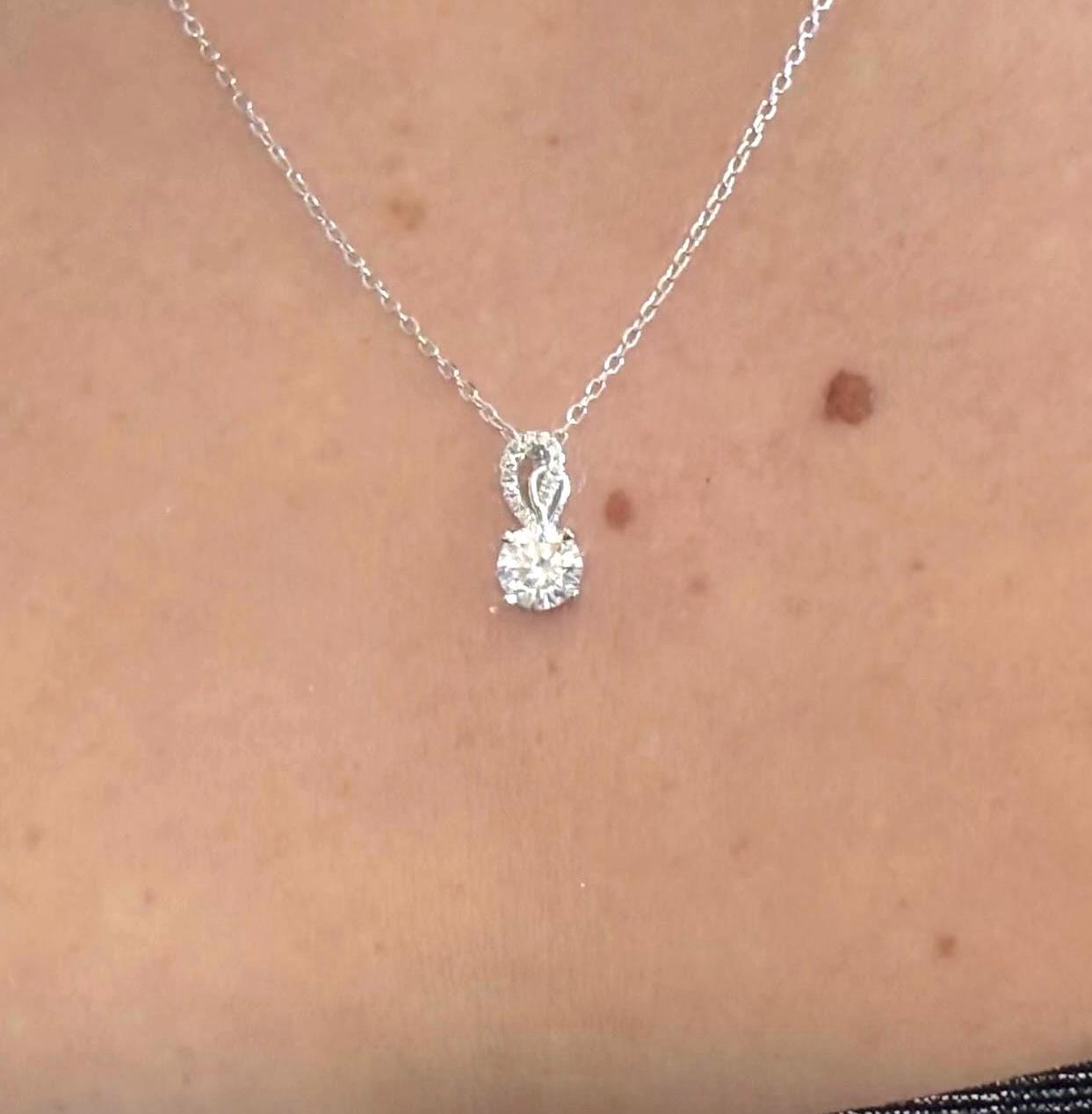 1.00ct Moissanite Pendant Necklace, 18K White Gold Plated, Minimalist Fine Jewelry