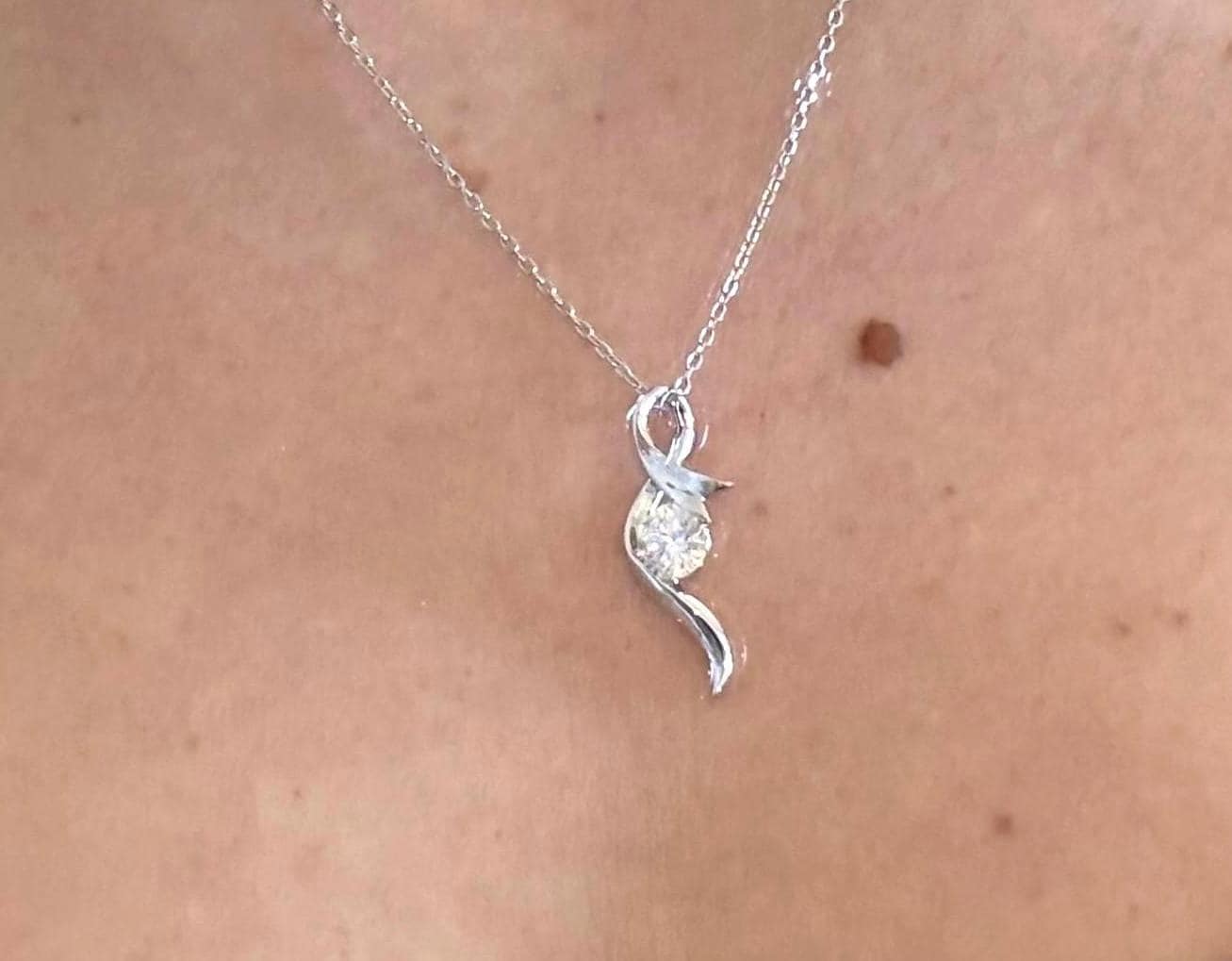 1.00 Carat Moissanite Twist Pendant Necklace, 18K White Gold Plated Sterling Silver