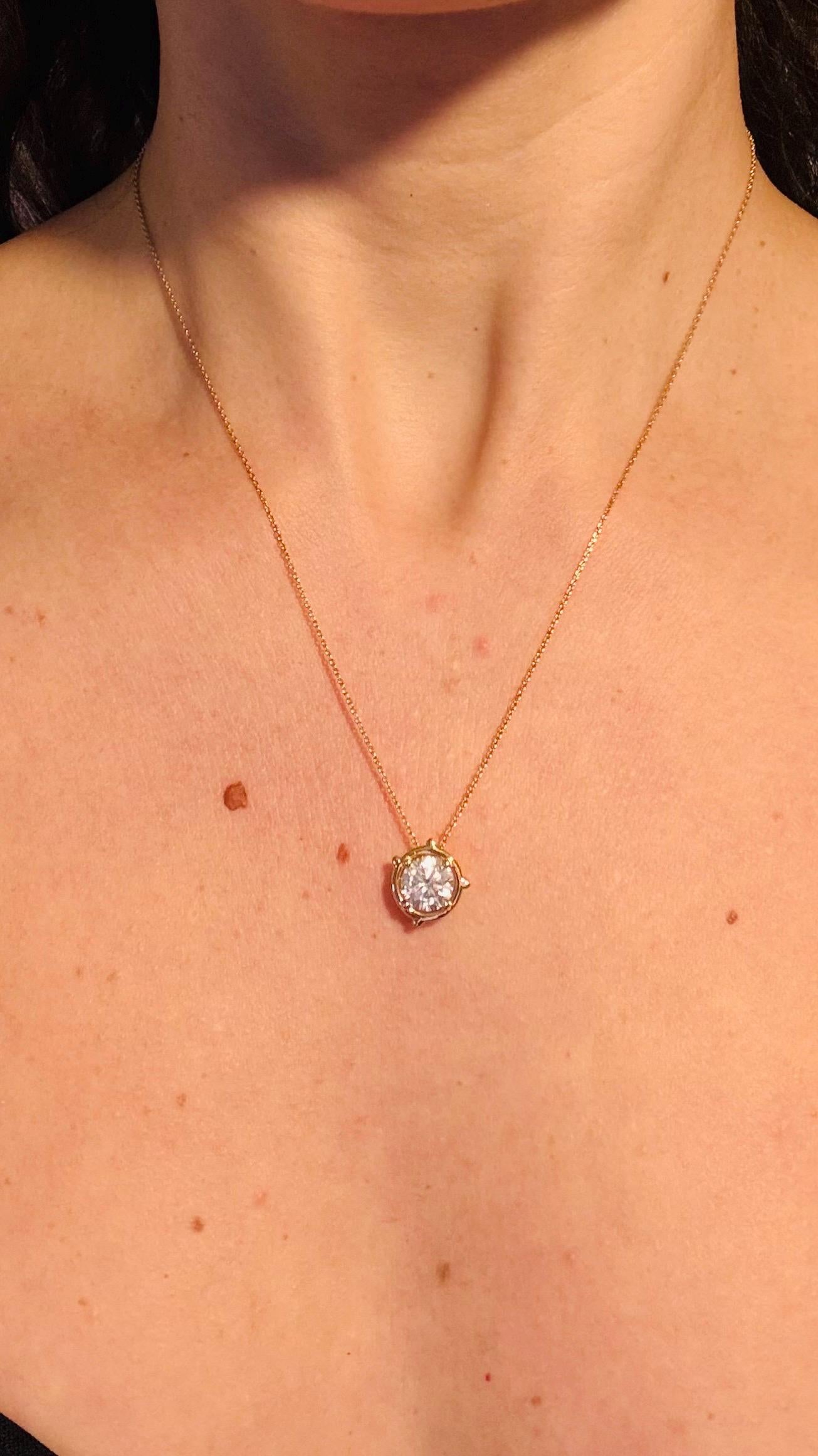 2 Carat Moissanite Necklace, Gold Solitaire Pendant, Diamond Alternative, Gift for Her