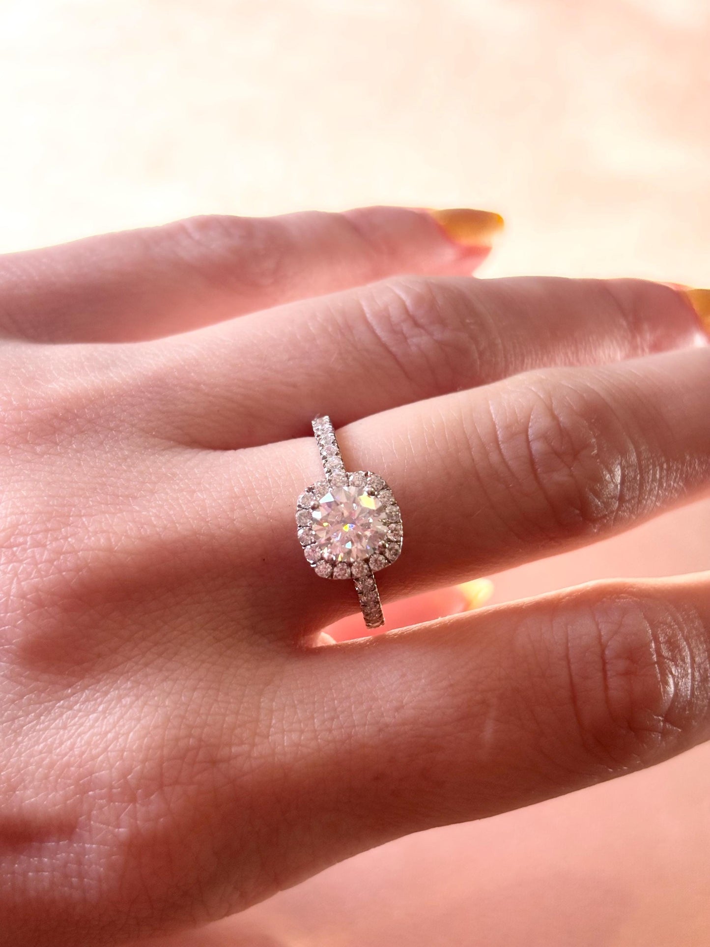 1 Carat Moissanite Halo Engagement Ring, Sterling Silver Bridal Band, Diamond alternative Promise Ring