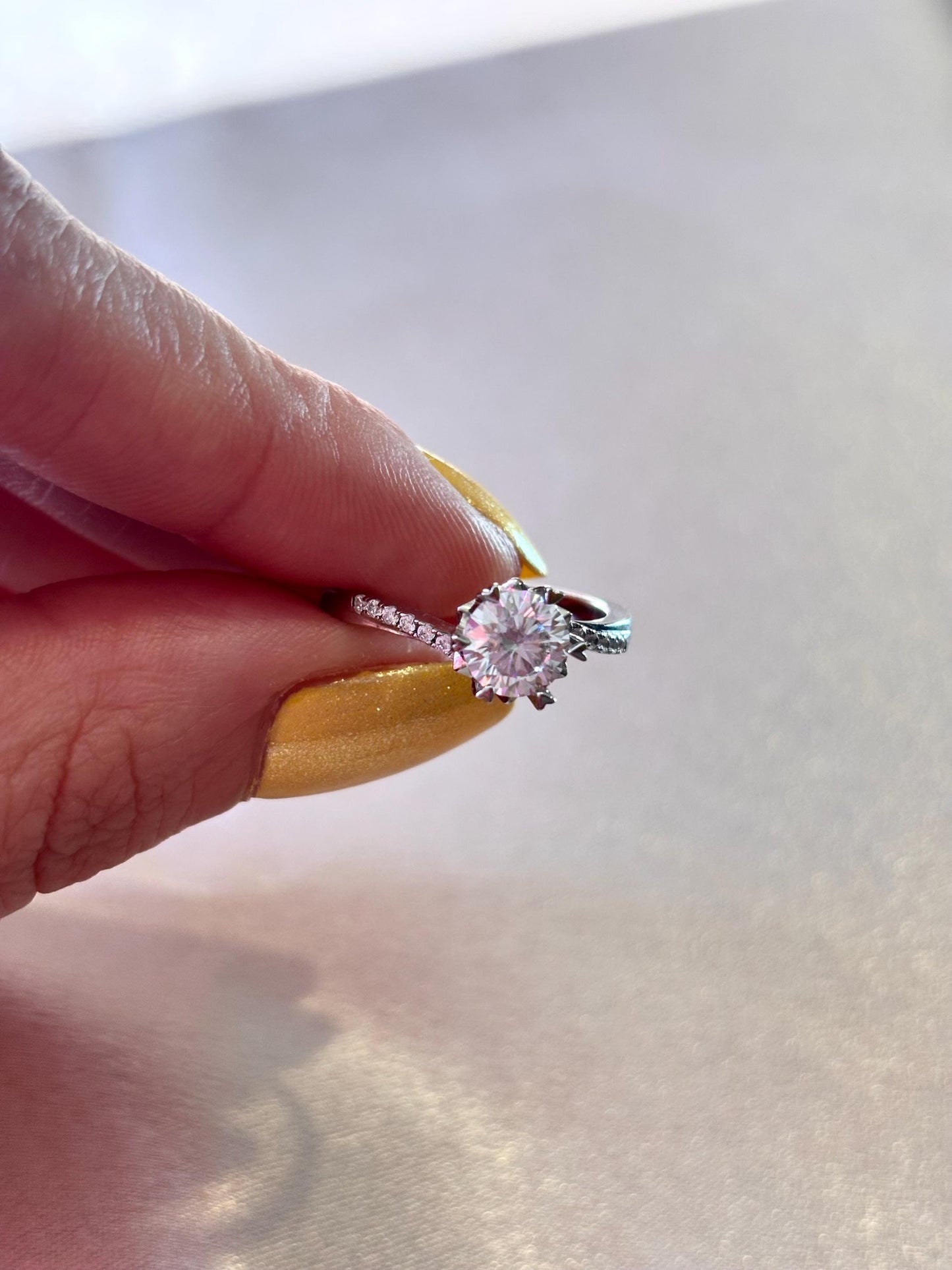 Round Moissanite Halo Ring 1 Carat, Sterling Silver Bridal Ring Diamond Alternative Engagement Jewelry