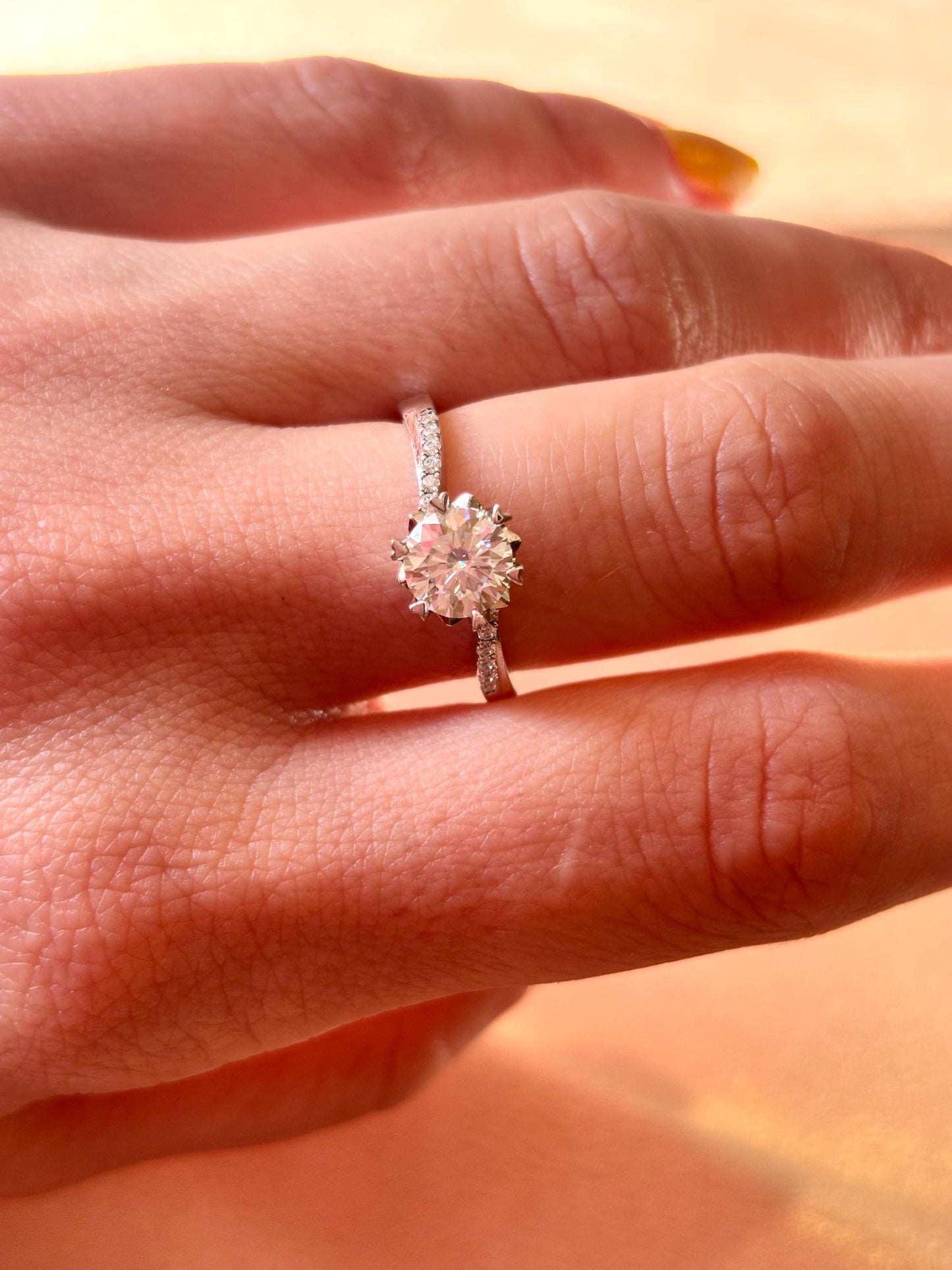 Round Moissanite Halo Ring 1 Carat, Sterling Silver Bridal Ring Diamond Alternative Engagement Jewelry