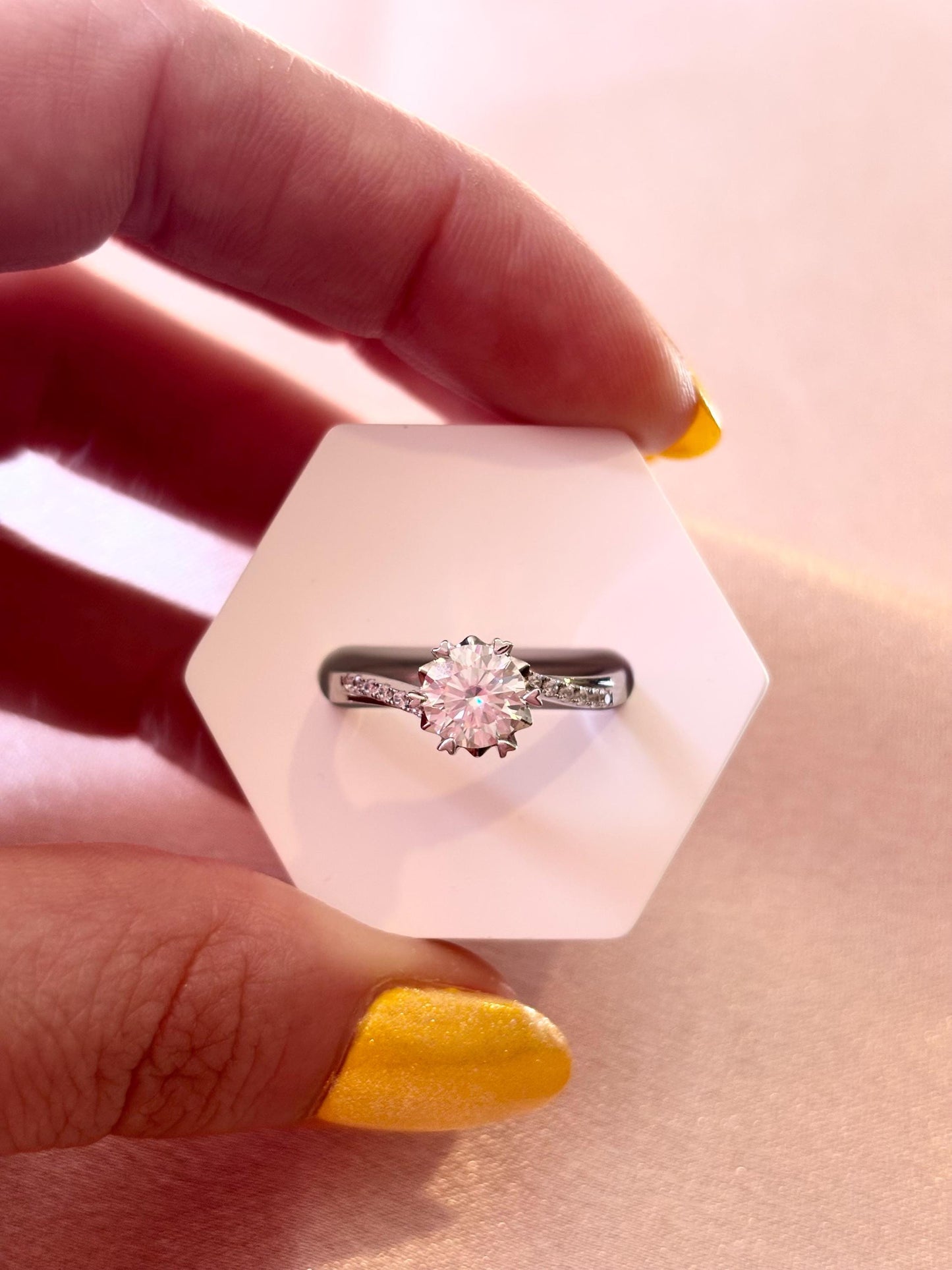 Round Moissanite Halo Ring 1 Carat, Sterling Silver Bridal Ring Diamond Alternative Engagement Jewelry