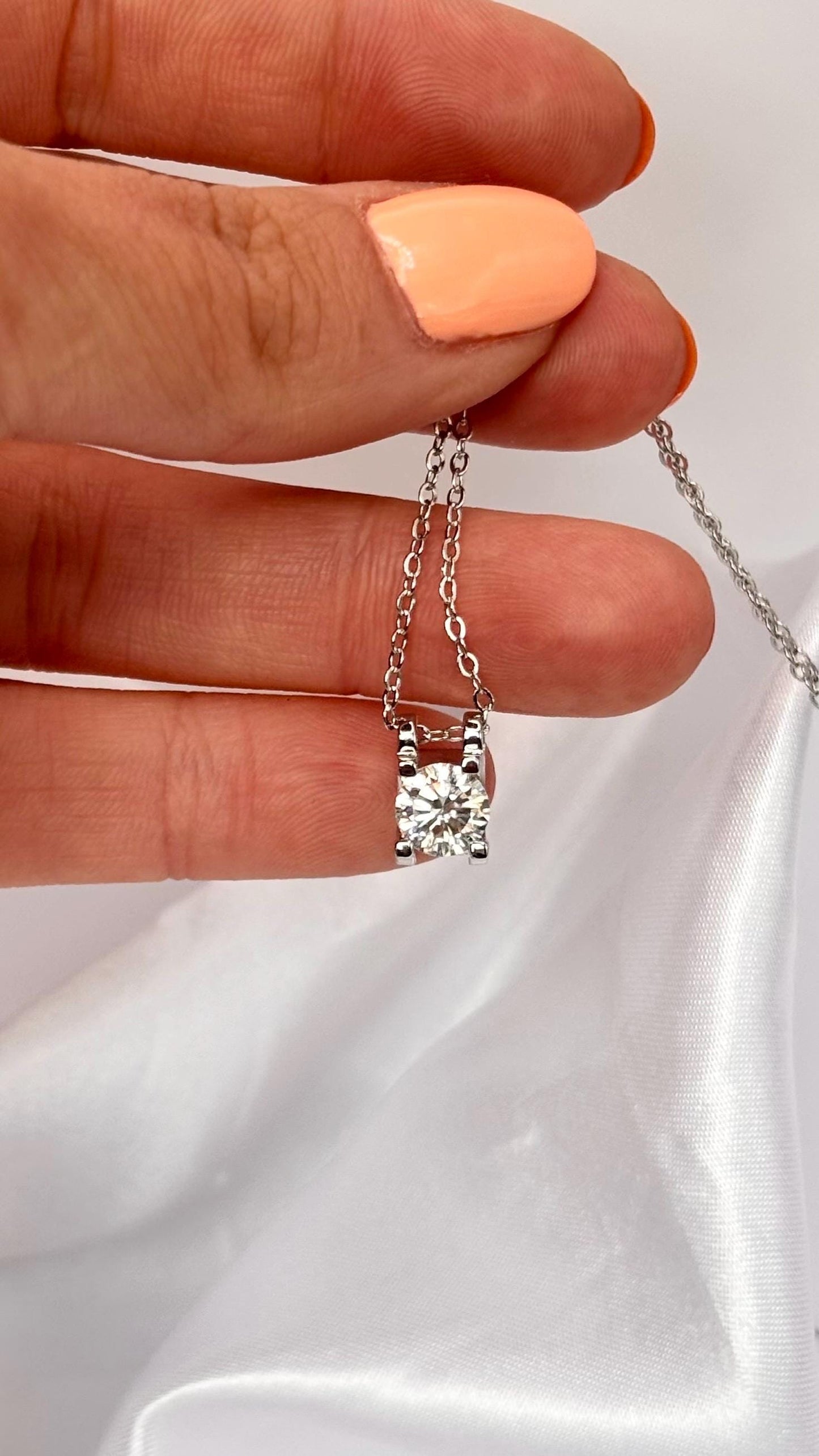 Moissanite Halo Necklace 1 Carat, Sterling Silver Pendant, Dainty Necklace for Women, Anniversary Gift