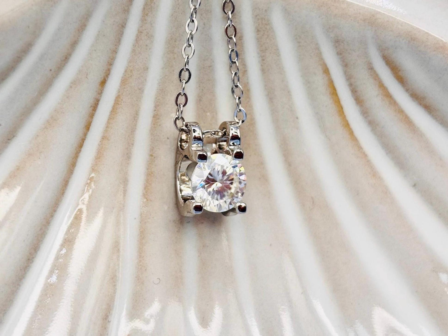 Moissanite Halo Necklace 1 Carat, Sterling Silver Pendant, Dainty Necklace for Women, Anniversary Gift