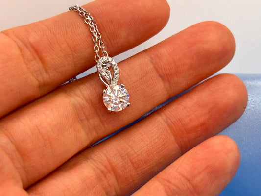 1.00ct Moissanite Pendant Necklace, 18K White Gold Plated, Minimalist Fine Jewelry