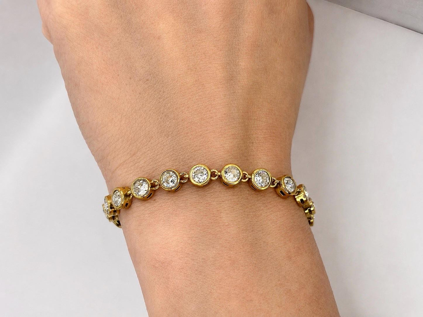 Gold Tennis Bracelet with Cubic Zirconia, Dainty Link Sparkle Jewelry