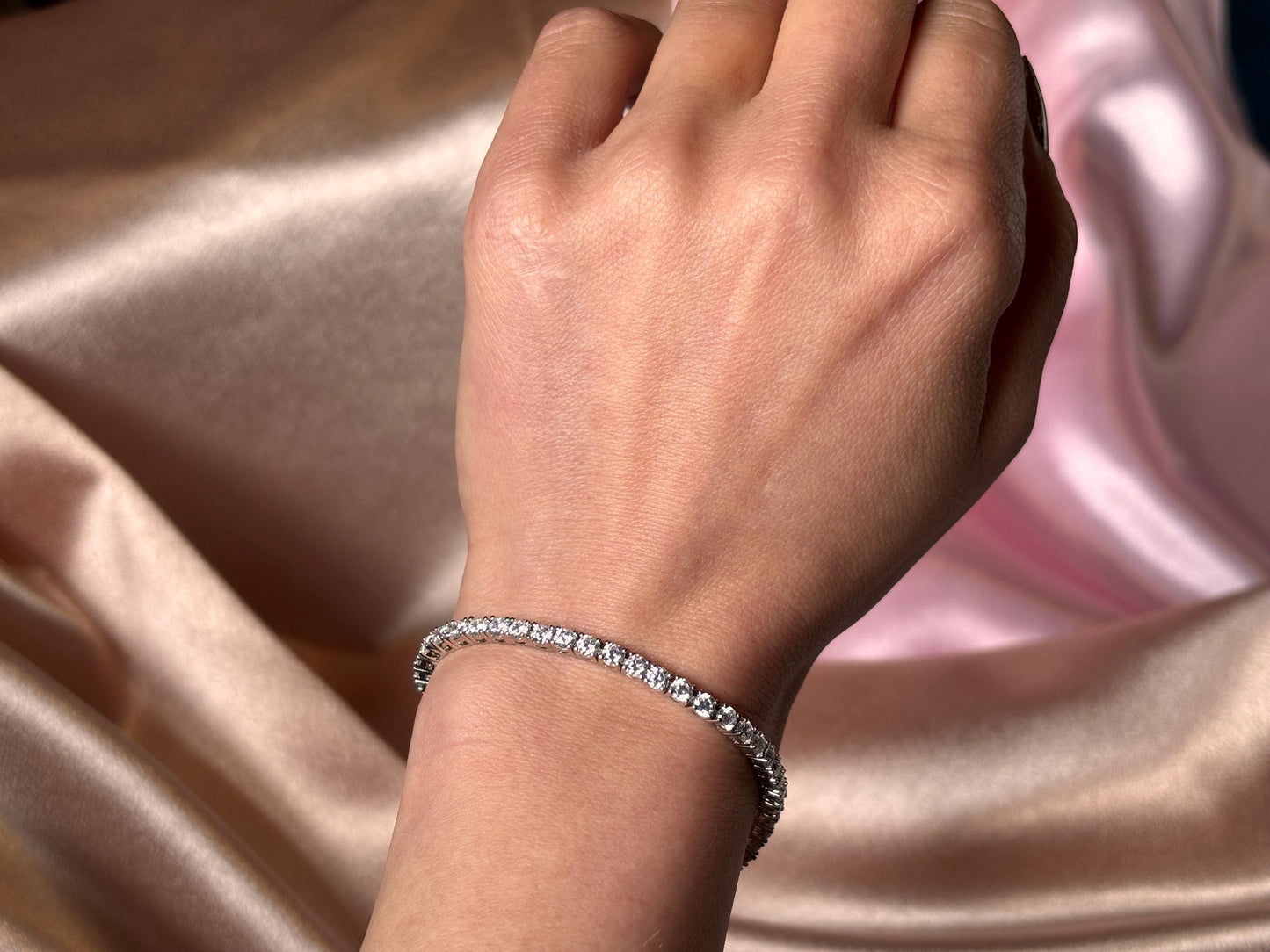 Silver Tennis Bracelet with Cubic Zirconia Dainty CZ Bracelet Minimalist Sparkly Jewelry Gift