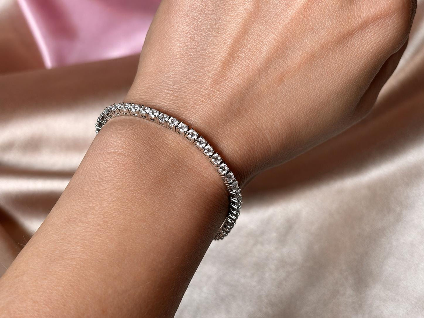 Silver Tennis Bracelet with Cubic Zirconia Dainty CZ Bracelet Minimalist Sparkly Jewelry Gift