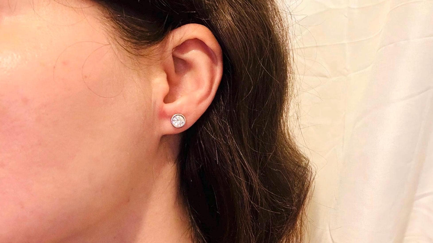 Bezel Moissanite Stud Earrings 1 Carat, Round Sterling Silver Classic Everyday Earrings Gift