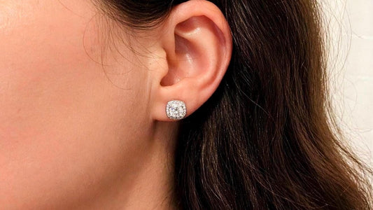 Cushion Cut Moissanite Halo Stud Earrings 1 Carat, Sterling Silver Diamond Alternative Bridal Earrings