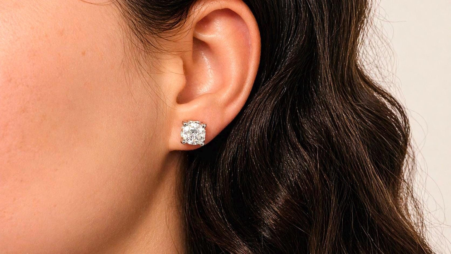 Cushion Cut Moissanite Stud Earrings 1 Carat, Sterling Silver Diamond Alternative Classic Minimalist Jewelry