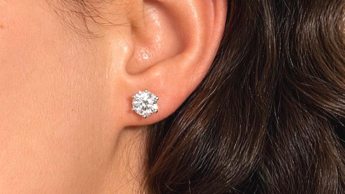 Round Moissanite Stud Earrings 2 Carat Total, Sterling Silver Dainty Earrings, Classic Diamond Look