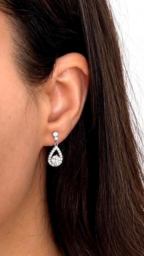 Pear Moissanite Earrings, Sterling Silver Teardrop Dangle, Elegant Statement Jewelry, Classic Occasion Style
