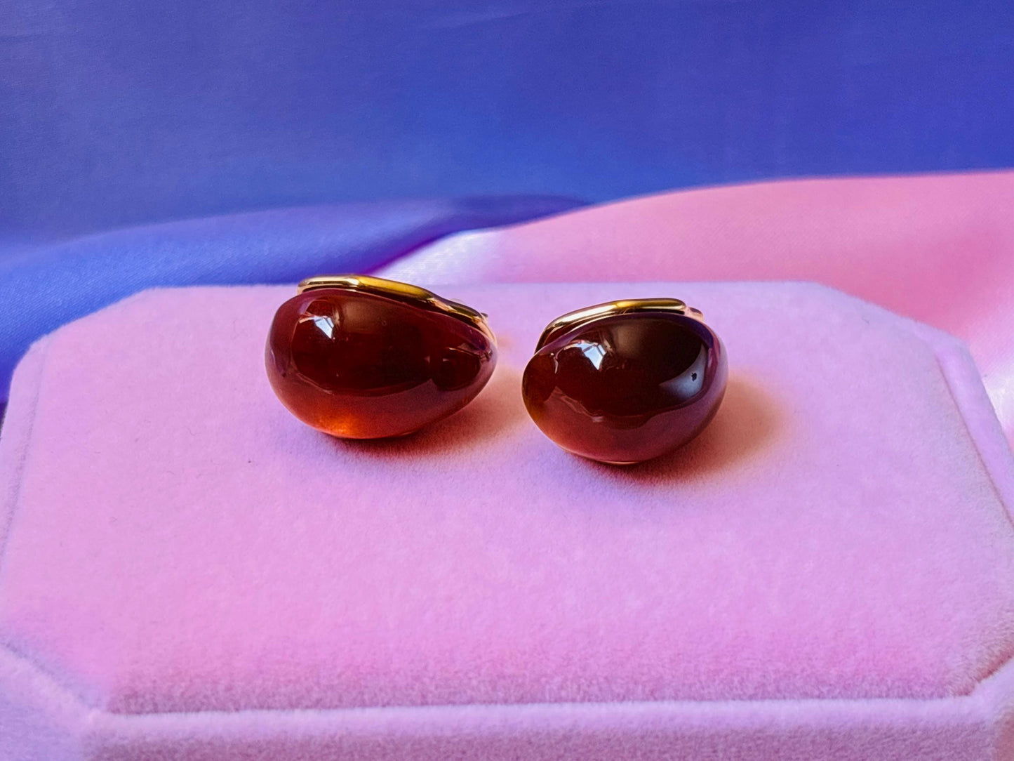 Gold Plated Amber Marbled Resin Oval Stud Earrings, Organic Jewelry