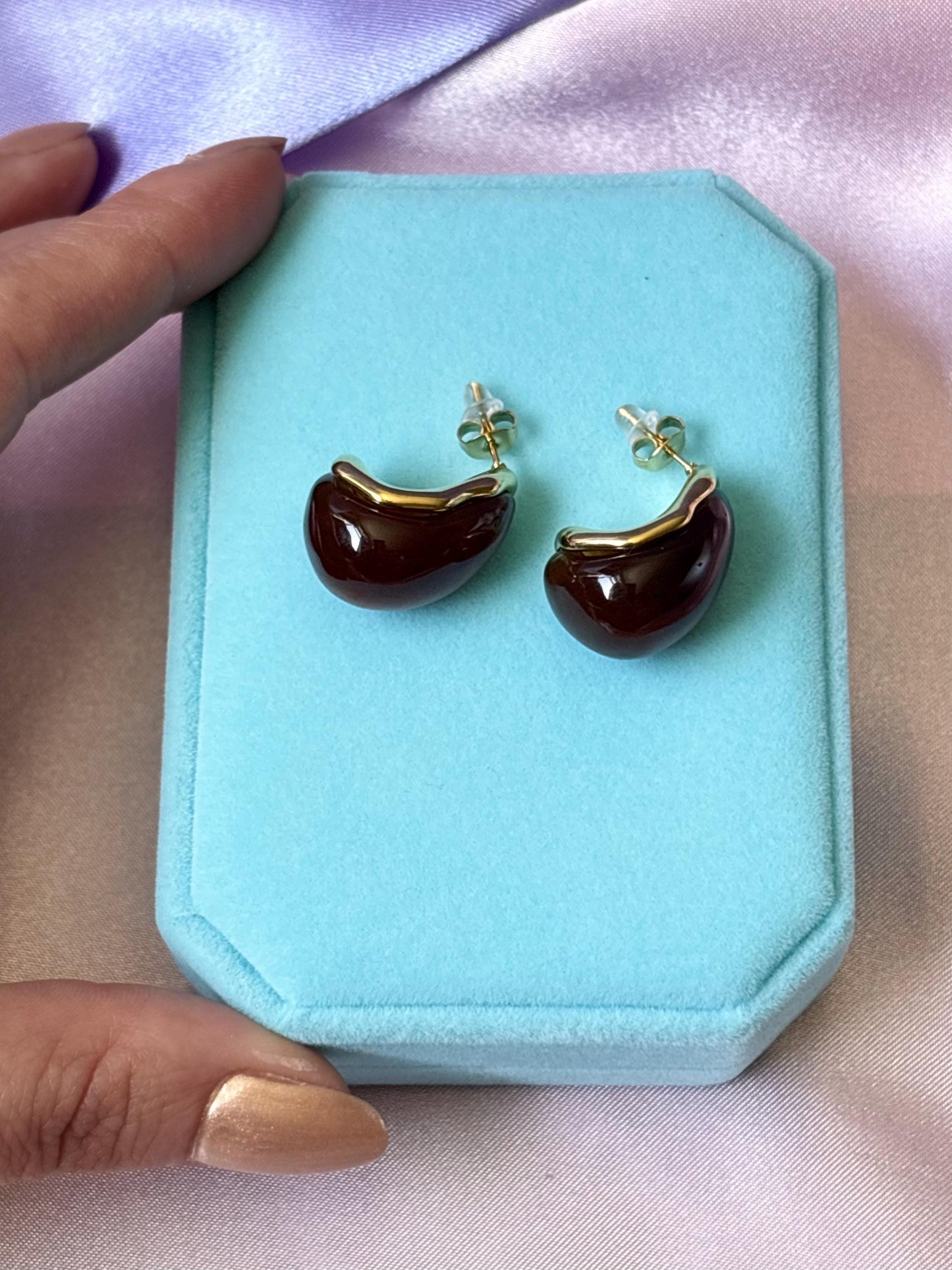 Gold Plated Amber Marbled Resin Oval Stud Earrings, Organic Jewelry