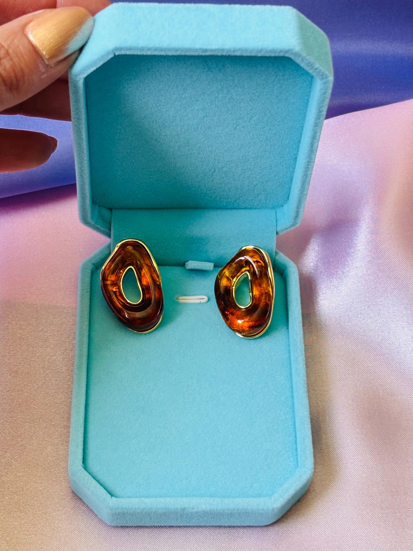 Gold Plated Amber Resin Cut-Out Stud Earrings, Sculptural Statement Earrings, Organic Modern Design