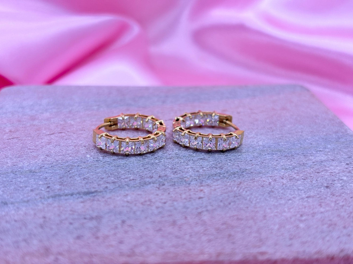 Gold Plated Crystal Hoop Earrings – Dainty Sparkly Huggie Hoops, Everyday Minimalist Jewelry