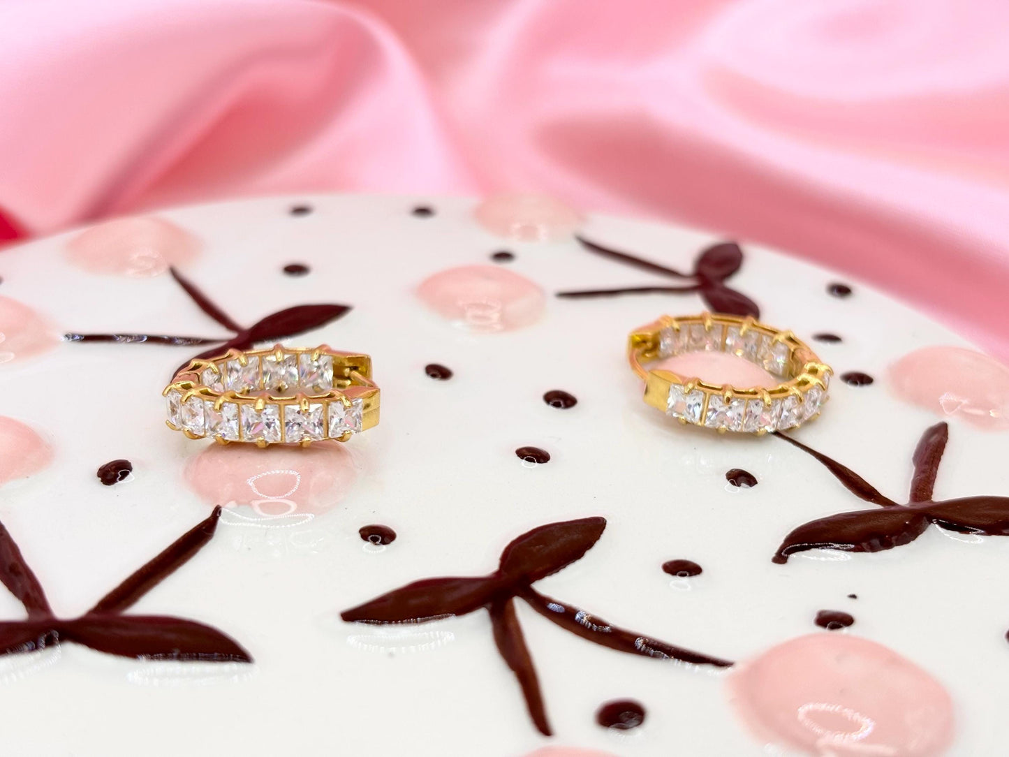 Gold Plated Crystal Hoop Earrings – Dainty Sparkly Huggie Hoops, Everyday Minimalist Jewelry