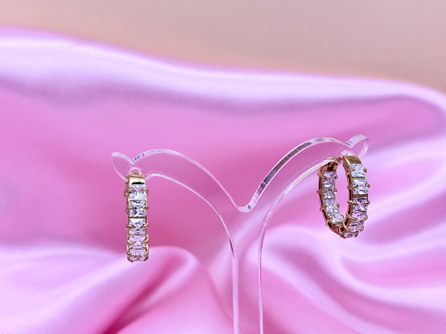 Gold Plated Crystal Hoop Earrings – Dainty Sparkly Huggie Hoops, Everyday Minimalist Jewelry