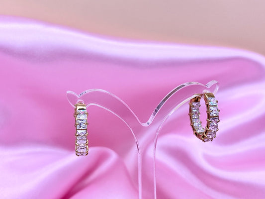 Gold Plated Crystal Hoop Earrings – Dainty Sparkly Huggie Hoops, Everyday Minimalist Jewelry