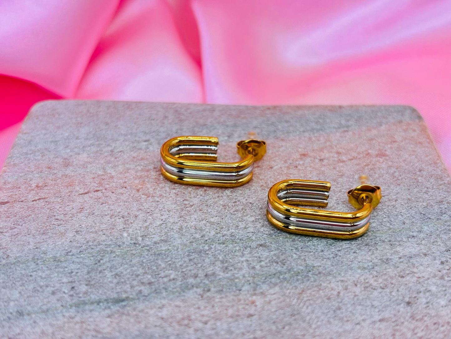 Two-Tone Gold & Silver Layered Stud Earrings – Modern Mixed Metal Statement Studs