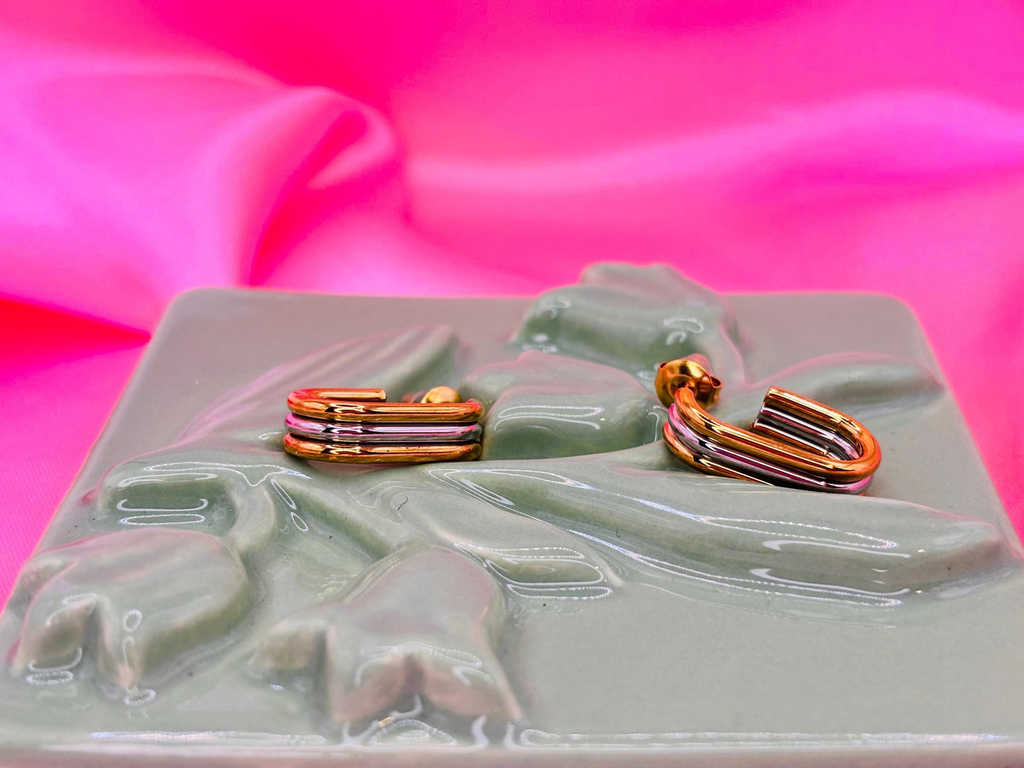 Two-Tone Gold & Silver Layered Stud Earrings – Modern Mixed Metal Statement Studs