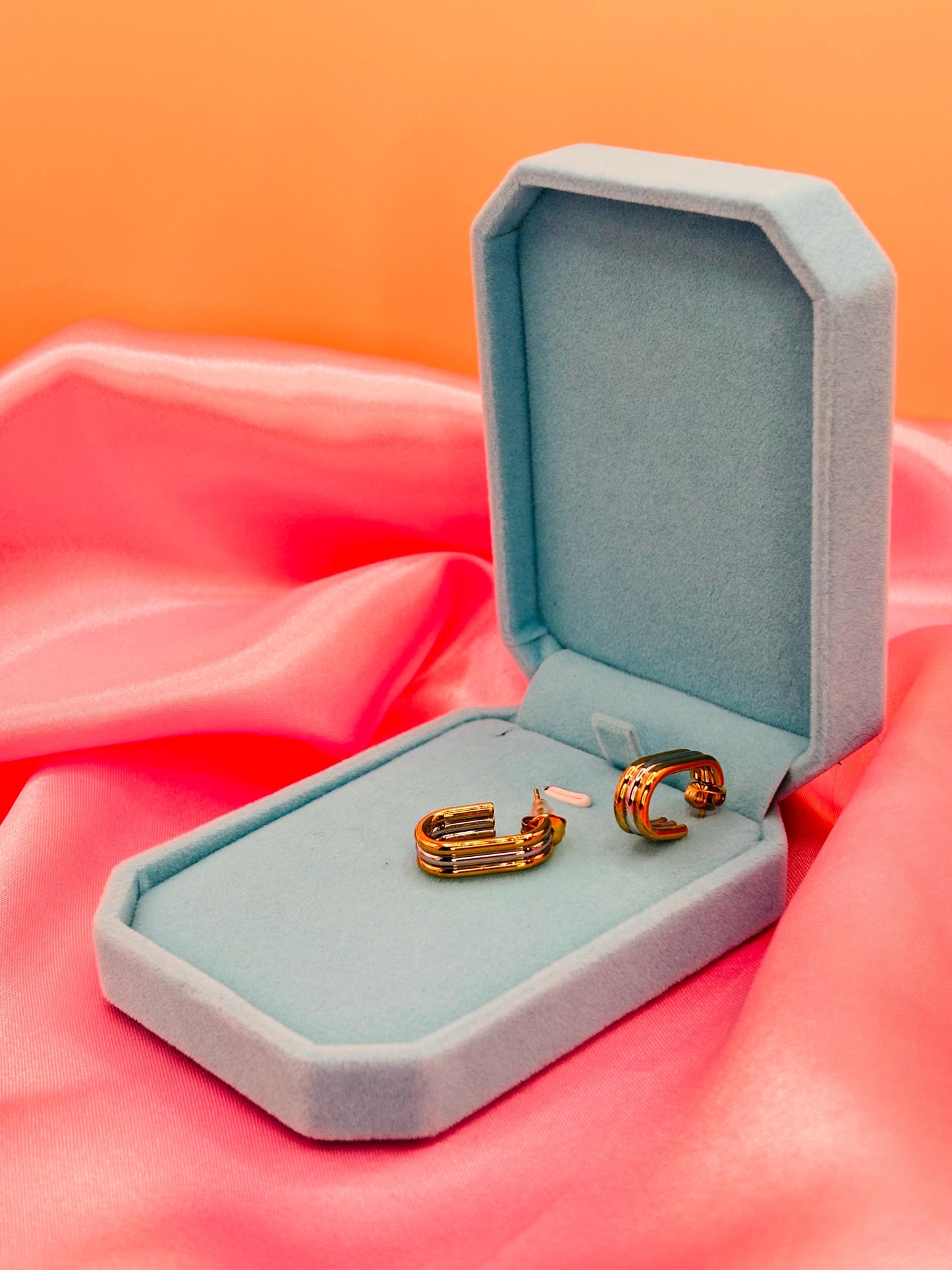 Two-Tone Gold & Silver Layered Stud Earrings – Modern Mixed Metal Statement Studs