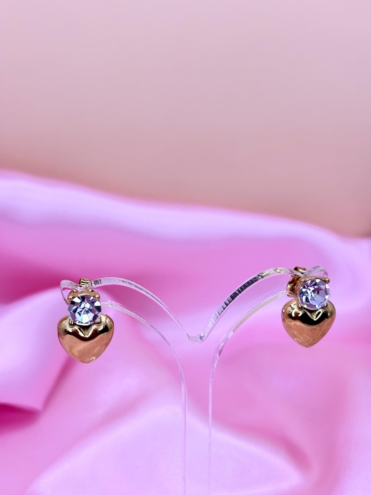 Gold Heart Stud Earrings with Crystal – Polished Gold Plated Minimalist Studs