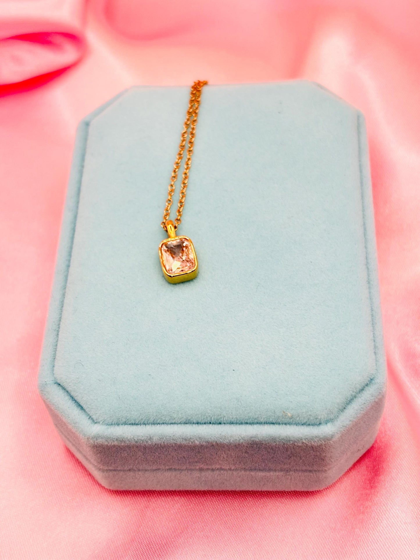 Gold Rectangular CZ Pendant Necklace, Dainty Minimalist Gold Chain, Everyday Jewellery Gift for Her